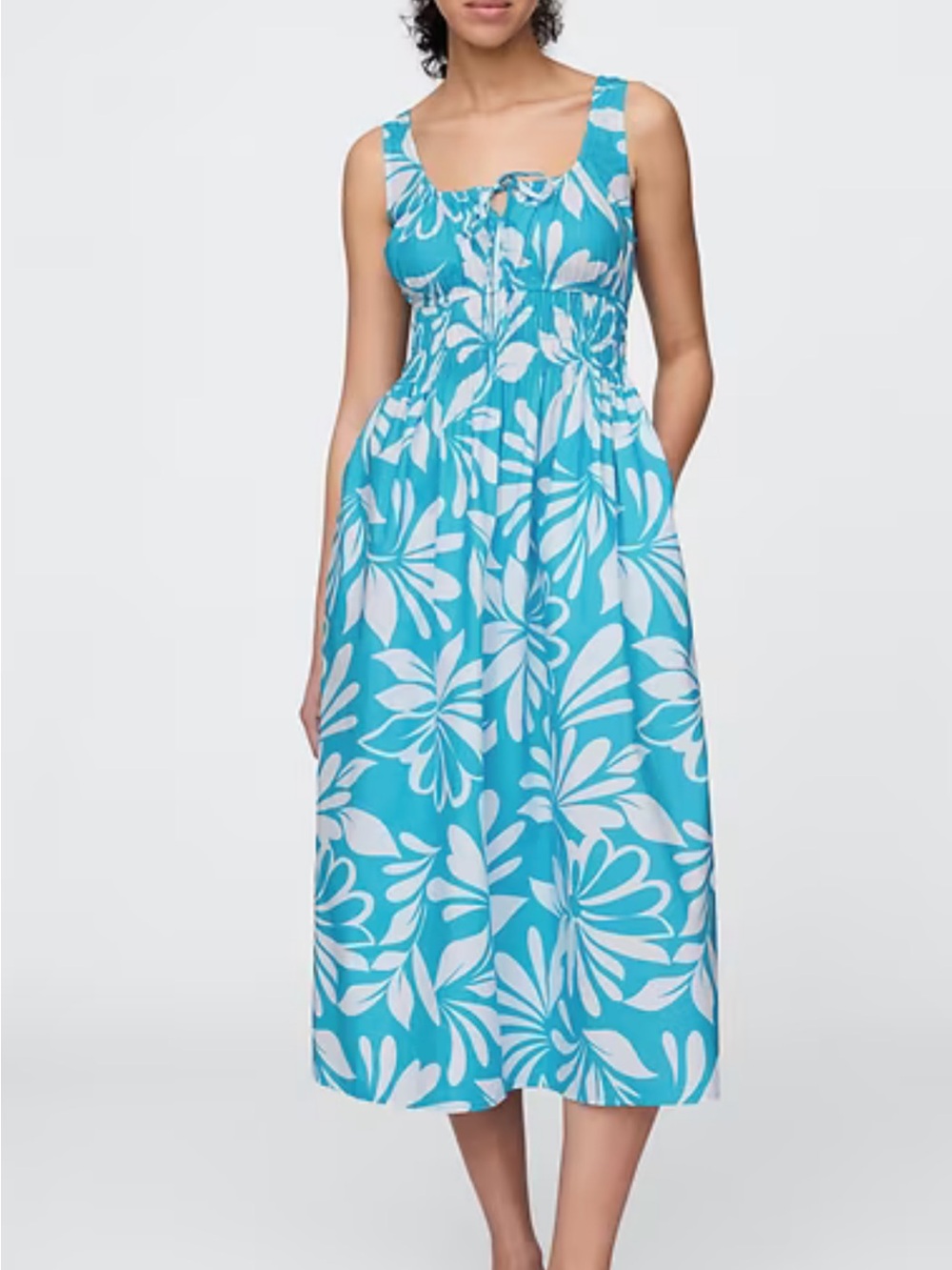 GAP NWT Turquoise Blue Floral Midi Dress